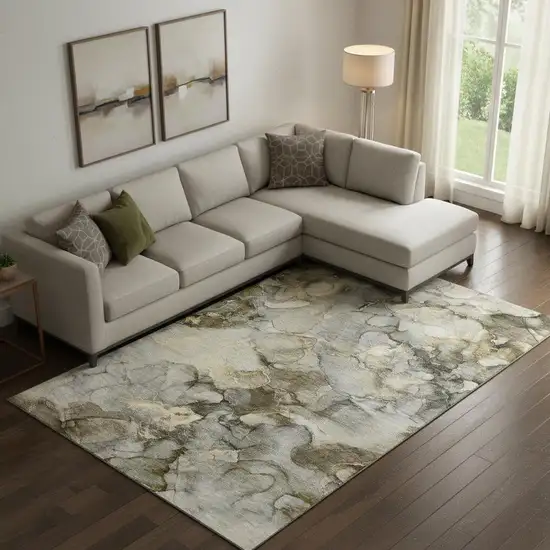 Pewter And Gold Abstract Washable Area Rug With UV Protection Photo 2