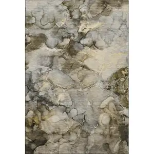 Photo of Pewter And Gold Abstract Washable Area Rug With UV Protection