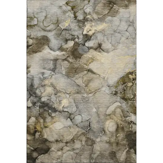 Pewter And Gold Abstract Washable Area Rug With UV Protection Photo 1