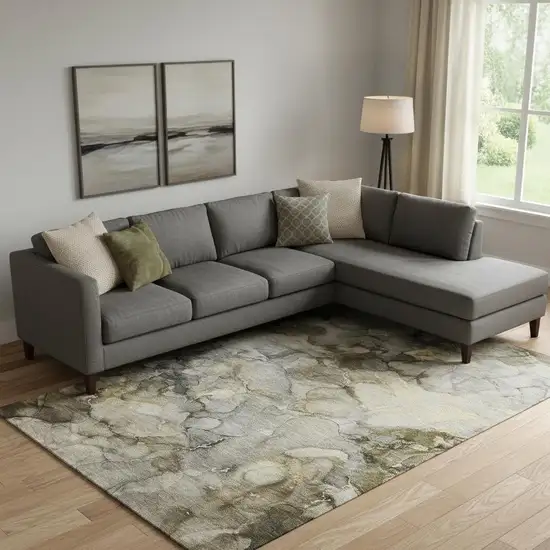 Pewter And Gold Abstract Washable Area Rug With UV Protection Photo 2