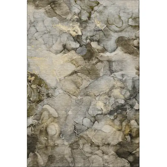 Pewter And Gold Abstract Washable Area Rug With UV Protection Photo 4