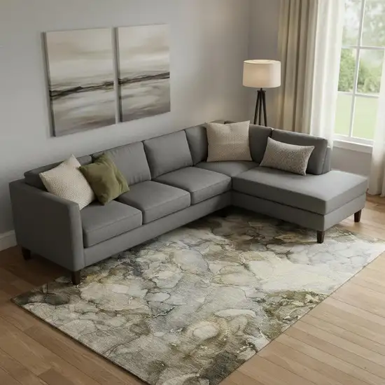 Pewter And Gold Abstract Washable Area Rug With UV Protection Photo 2