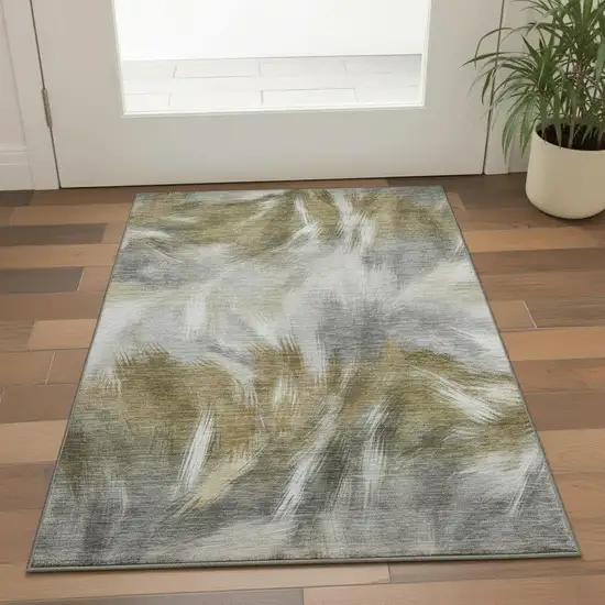 Pewter And Gold Abstract Washable Area Rug With UV Protection Photo 2
