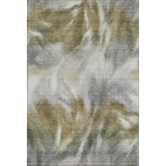 Pewter And Gold Abstract Washable Area Rug With UV Protection Photo 1