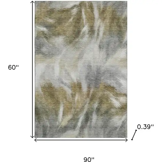 Pewter And Gold Abstract Washable Area Rug With UV Protection Photo 9