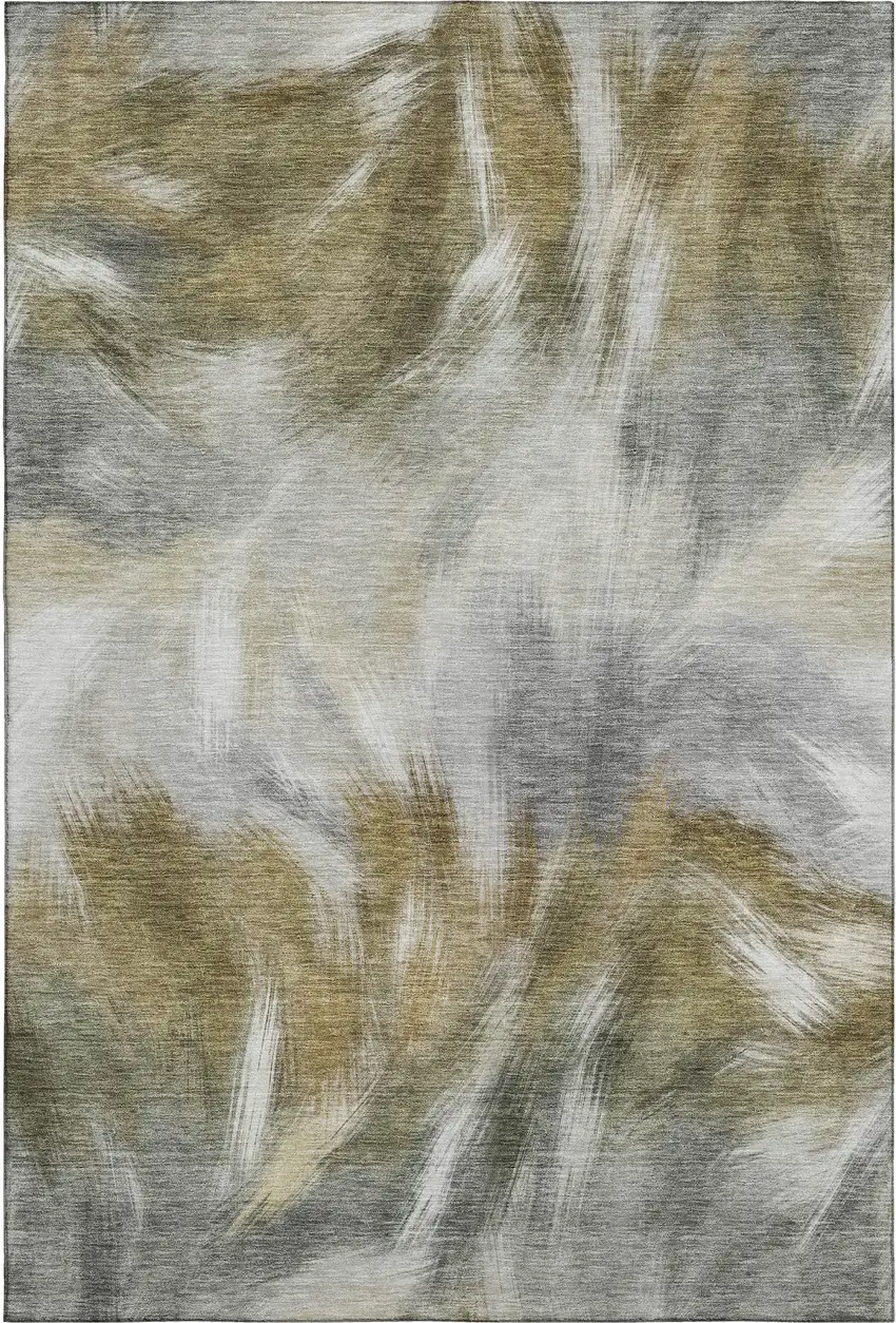 Pewter And Gold Abstract Washable Area Rug With UV Protection Photo 1