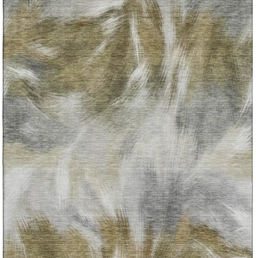 Pewter And Gold Abstract Washable Area Rug With UV Protection Photo 4