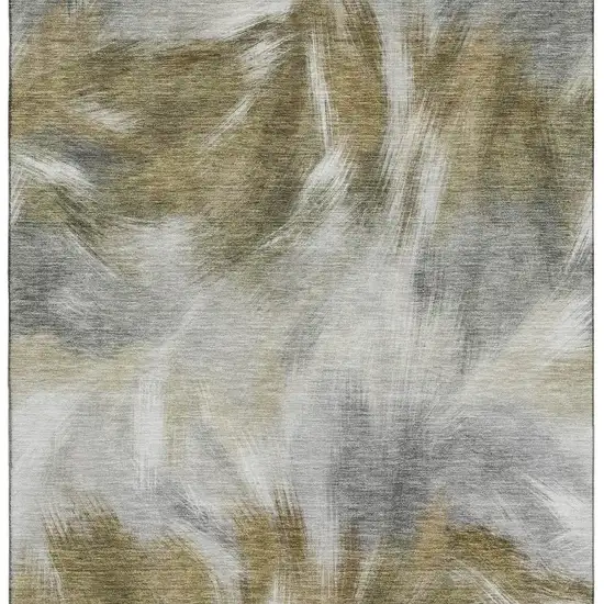 Pewter And Gold Abstract Washable Area Rug With UV Protection Photo 4