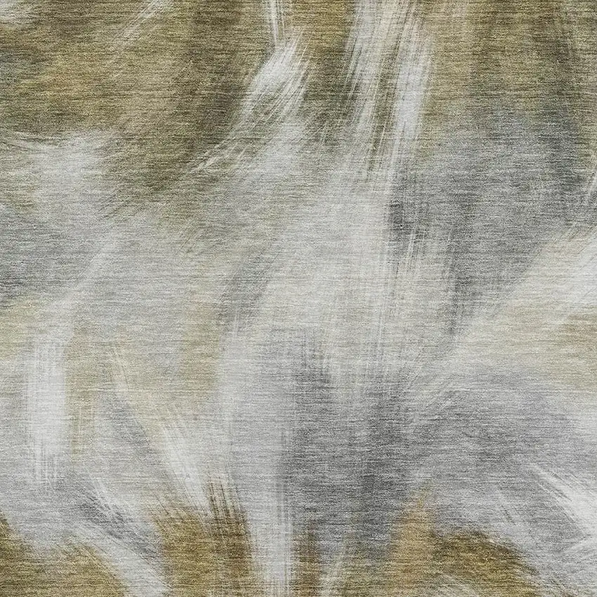 Pewter And Gold Abstract Washable Area Rug With UV Protection Photo 3