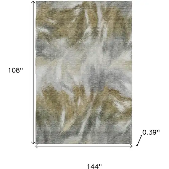 Pewter And Gold Abstract Washable Area Rug With UV Protection Photo 9