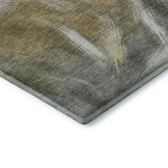 Pewter And Gold Abstract Washable Area Rug With UV Protection Photo 7
