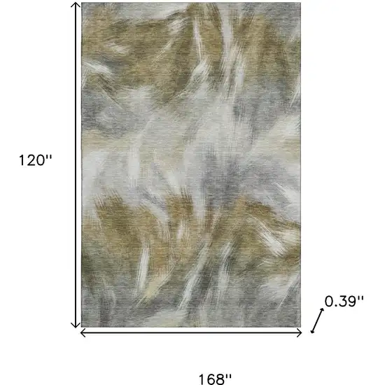 Pewter And Gold Abstract Washable Area Rug With UV Protection Photo 9