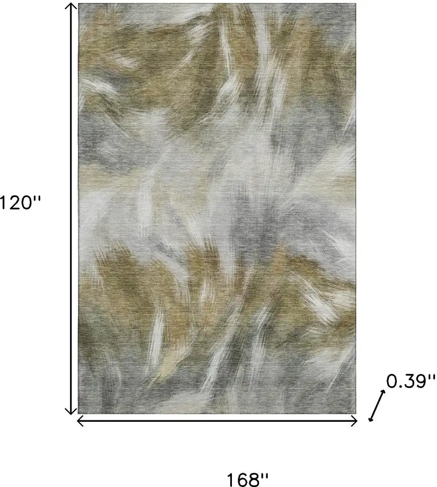 Pewter And Gold Abstract Washable Area Rug With UV Protection Photo 9