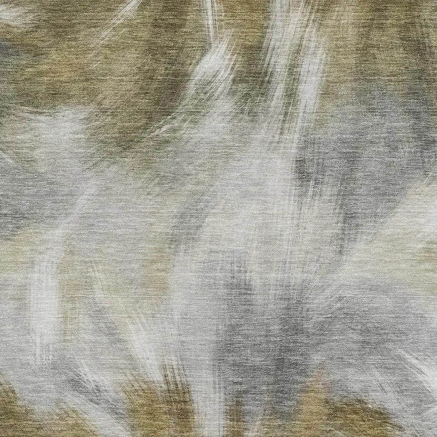 Pewter And Gold Abstract Washable Area Rug With UV Protection Photo 3