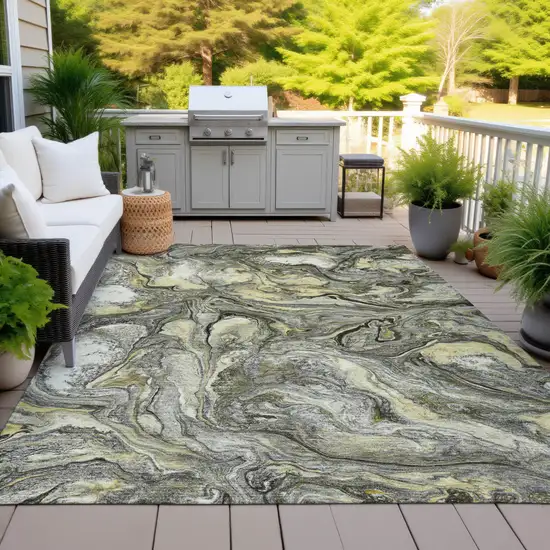 Pewter And Gold Abstract Washable Indoor Outdoor Area Rug Photo 4