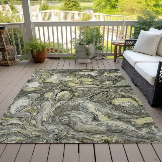 Pewter And Gold Abstract Washable Indoor Outdoor Area Rug Photo 7