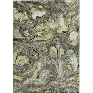 Photo of Pewter And Gold Abstract Washable Indoor Outdoor Area Rug