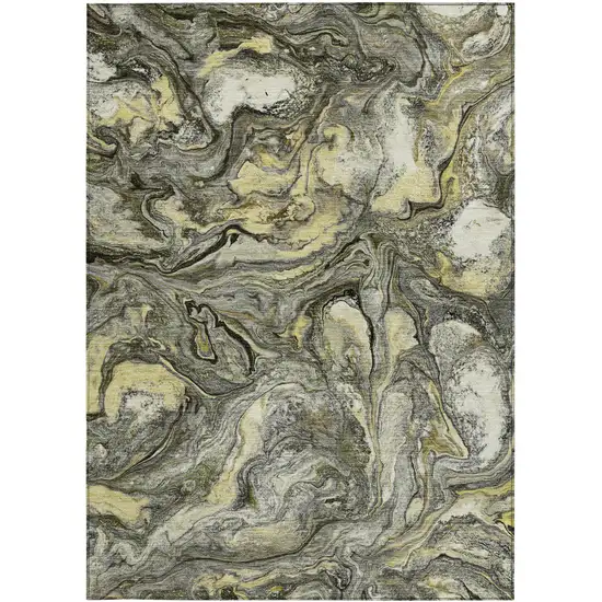 Pewter And Gold Abstract Washable Indoor Outdoor Area Rug Photo 1