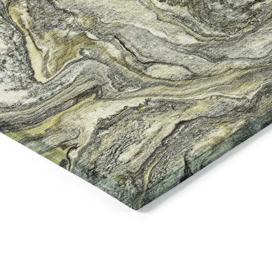 Pewter And Gold Abstract Washable Indoor Outdoor Area Rug Photo 9