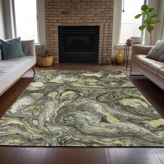 Pewter And Gold Abstract Washable Indoor Outdoor Area Rug Photo 6