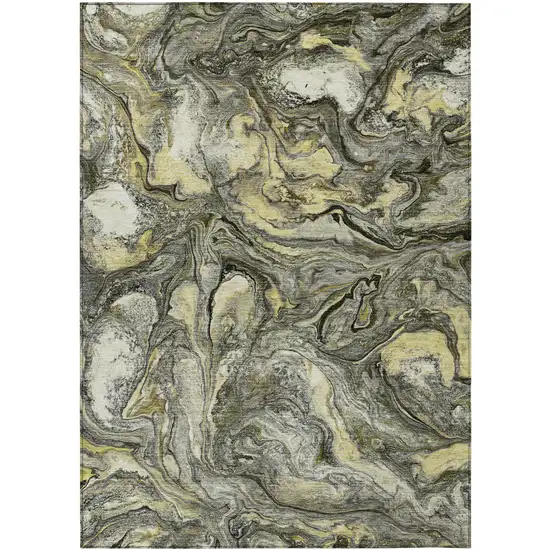 Pewter And Gold Abstract Washable Indoor Outdoor Area Rug Photo 3