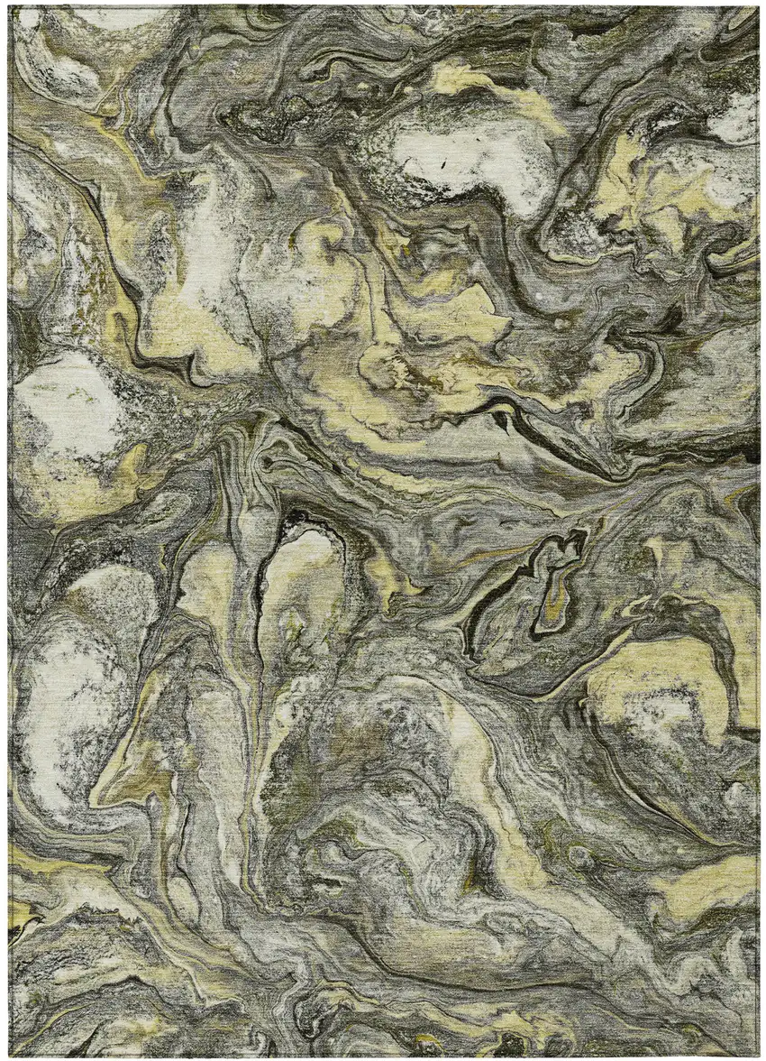 Pewter And Gold Abstract Washable Indoor Outdoor Area Rug Photo 3