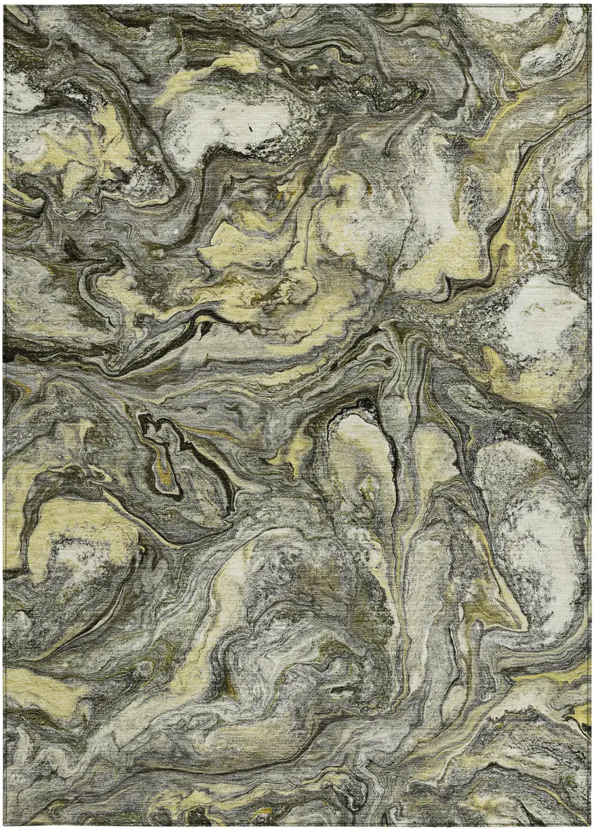 Pewter And Gold Abstract Washable Indoor Outdoor Area Rug Photo 1