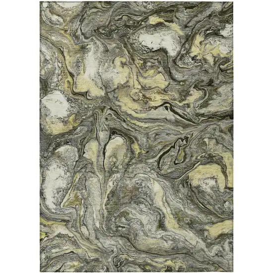 Pewter And Gold Abstract Washable Indoor Outdoor Area Rug Photo 8