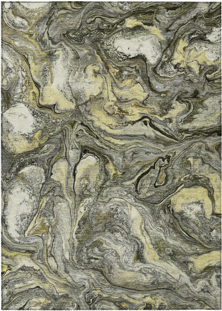 Pewter And Gold Abstract Washable Indoor Outdoor Area Rug Photo 8