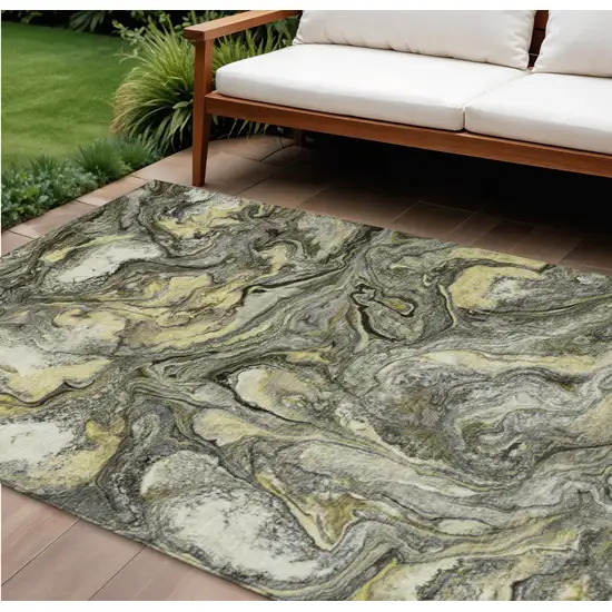 Pewter And Gold Abstract Washable Indoor Outdoor Area Rug Photo 2