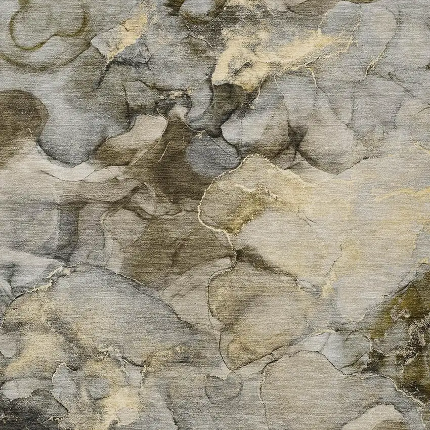 Pewter And Gold Abstract Washable Indoor Outdoor Area Rug Photo 3