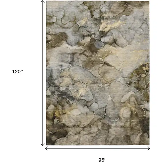 Pewter And Gold Abstract Washable Indoor Outdoor Area Rug Photo 9