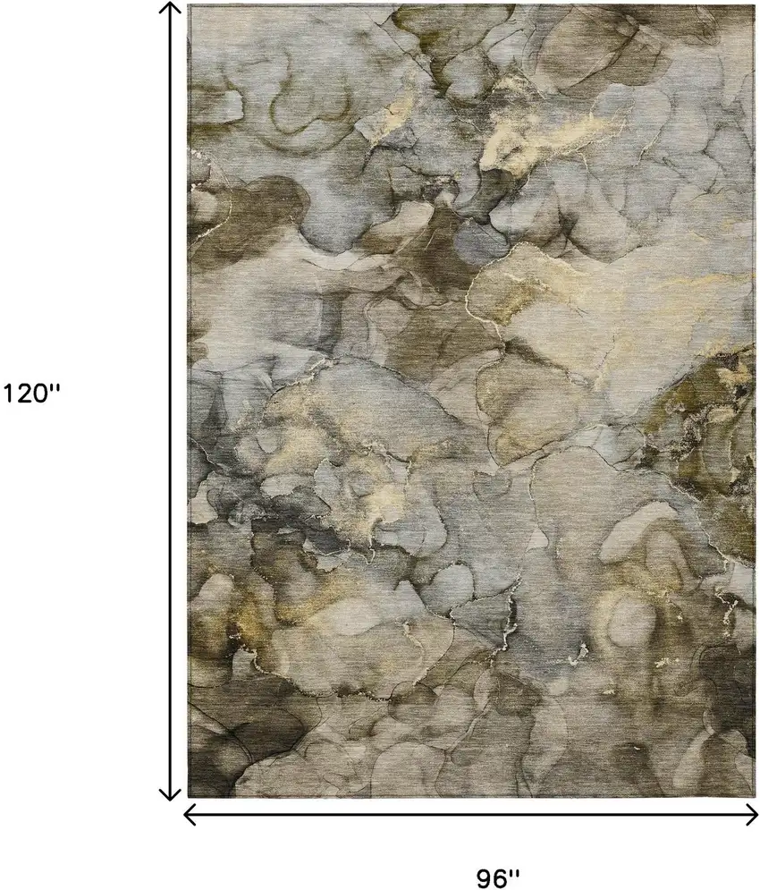 Pewter And Gold Abstract Washable Indoor Outdoor Area Rug Photo 9
