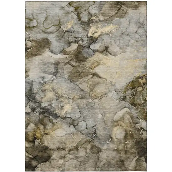 Pewter And Gold Abstract Washable Indoor Outdoor Area Rug Photo 9