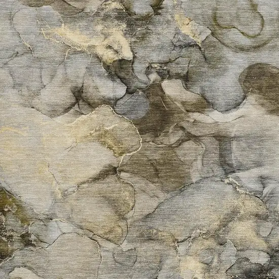 Pewter And Gold Abstract Washable Indoor Outdoor Area Rug Photo 3