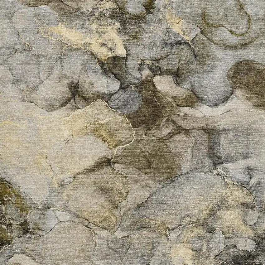 Pewter And Gold Abstract Washable Indoor Outdoor Area Rug Photo 3