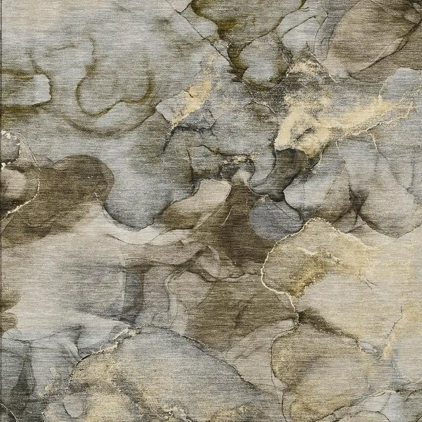 Pewter And Gold Abstract Washable Indoor Outdoor Area Rug Photo 7