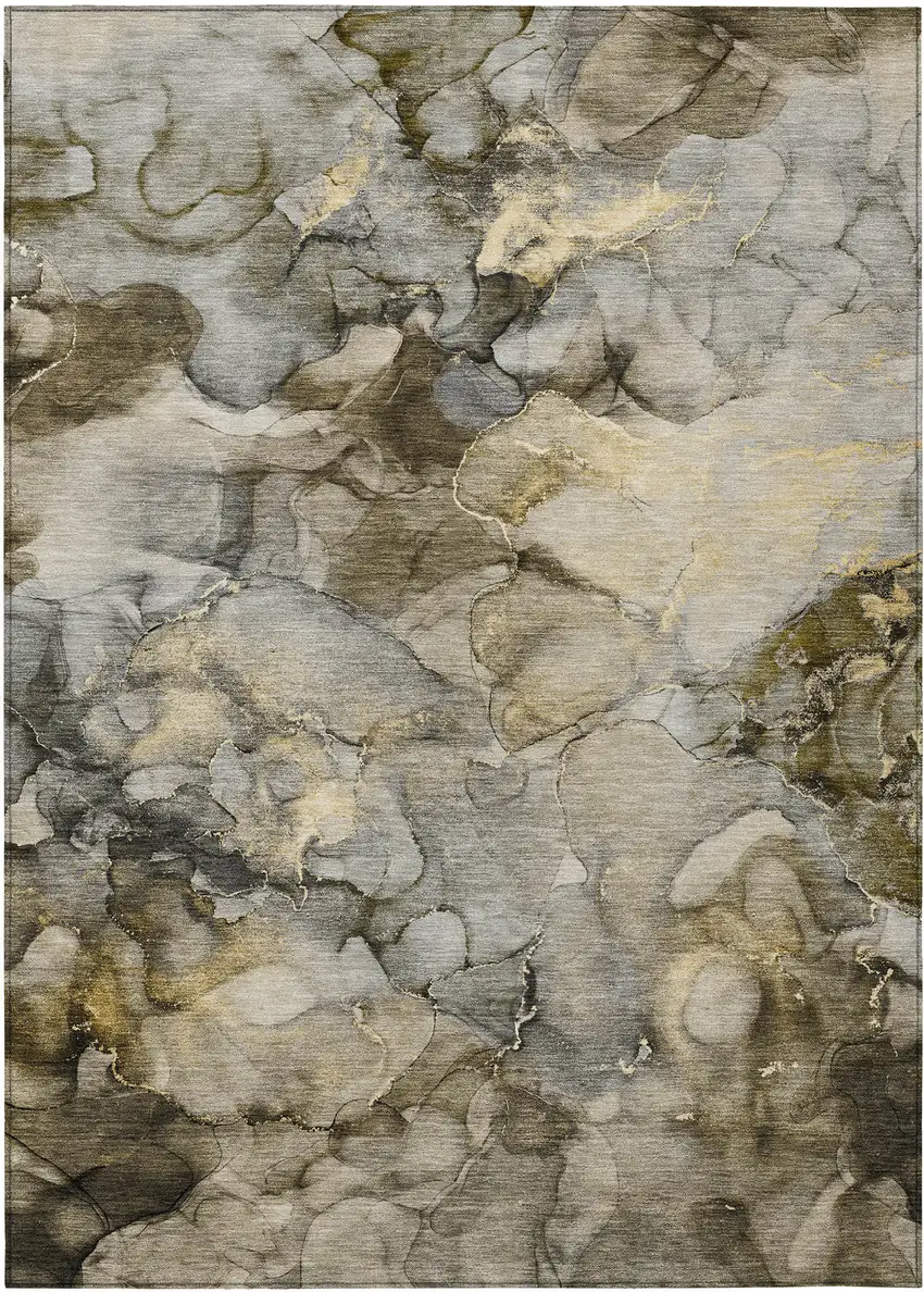 Pewter And Gold Abstract Washable Indoor Outdoor Area Rug Photo 9