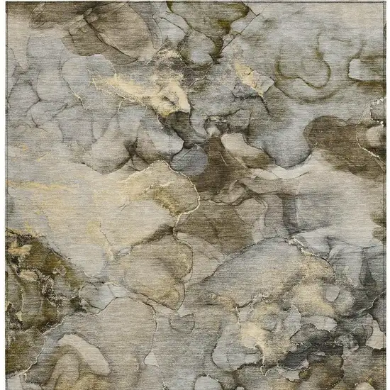Pewter And Gold Abstract Washable Indoor Outdoor Area Rug Photo 3