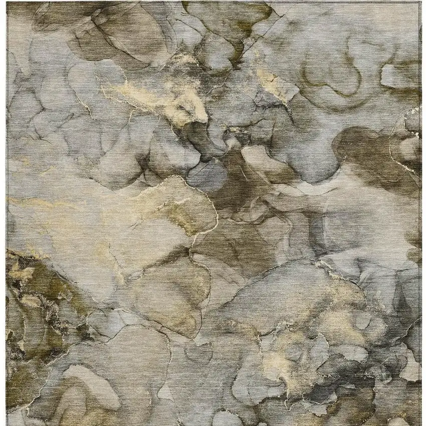 Pewter And Gold Abstract Washable Indoor Outdoor Area Rug Photo 3