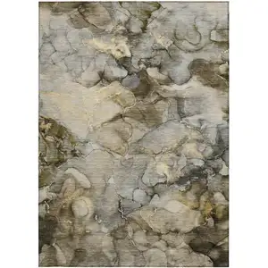 Photo of Pewter And Gold Abstract Washable Indoor Outdoor Area Rug