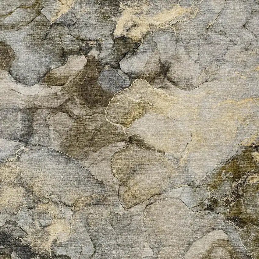 Pewter And Gold Abstract Washable Indoor Outdoor Area Rug Photo 7