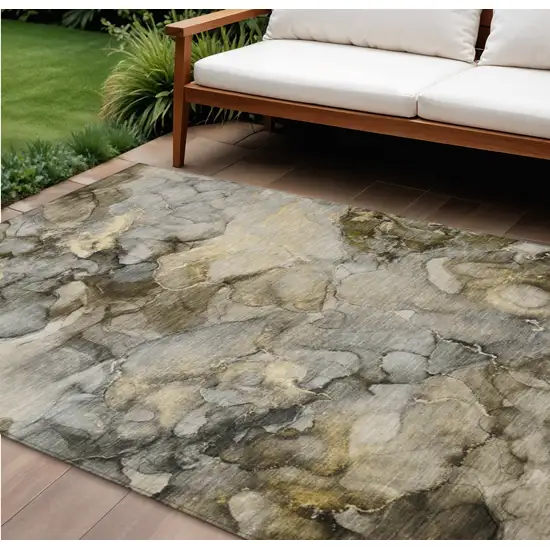 Pewter And Gold Abstract Washable Indoor Outdoor Area Rug Photo 2