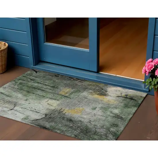 Pewter And Gold Abstract Washable Indoor Outdoor Area Rug Photo 2