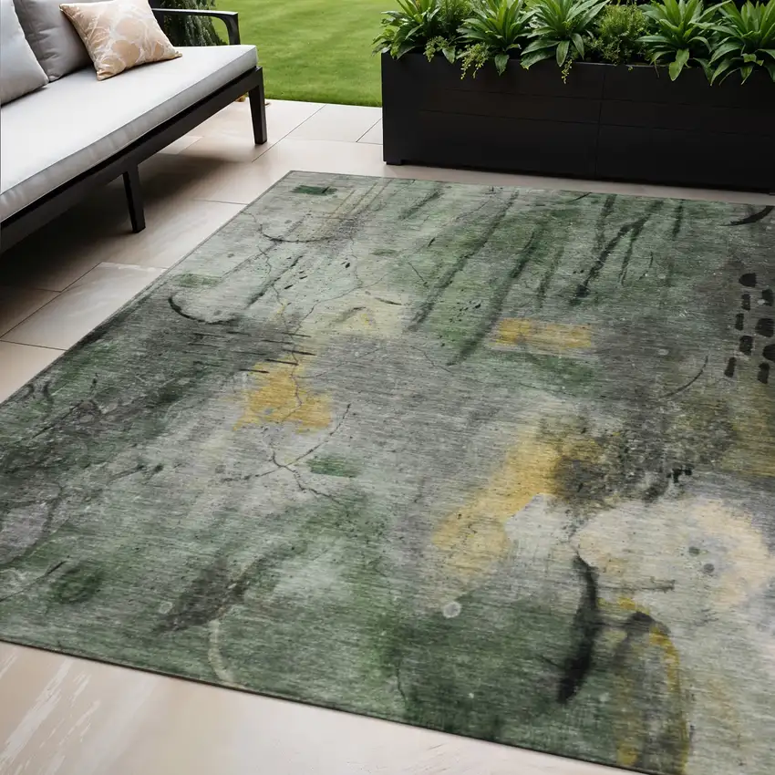 Pewter And Gold Abstract Washable Indoor Outdoor Area Rug Photo 2