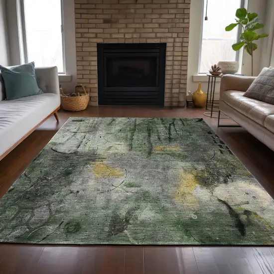 Pewter And Gold Abstract Washable Indoor Outdoor Area Rug Photo 6