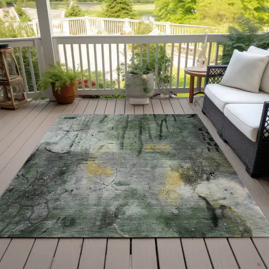 Pewter And Gold Abstract Washable Indoor Outdoor Area Rug Photo 8