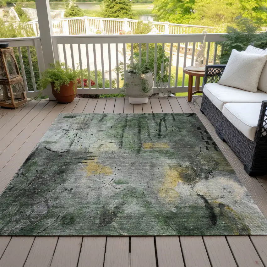 Pewter And Gold Abstract Washable Indoor Outdoor Area Rug Photo 8