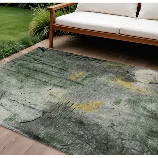 Pewter And Gold Abstract Washable Indoor Outdoor Area Rug Photo 2