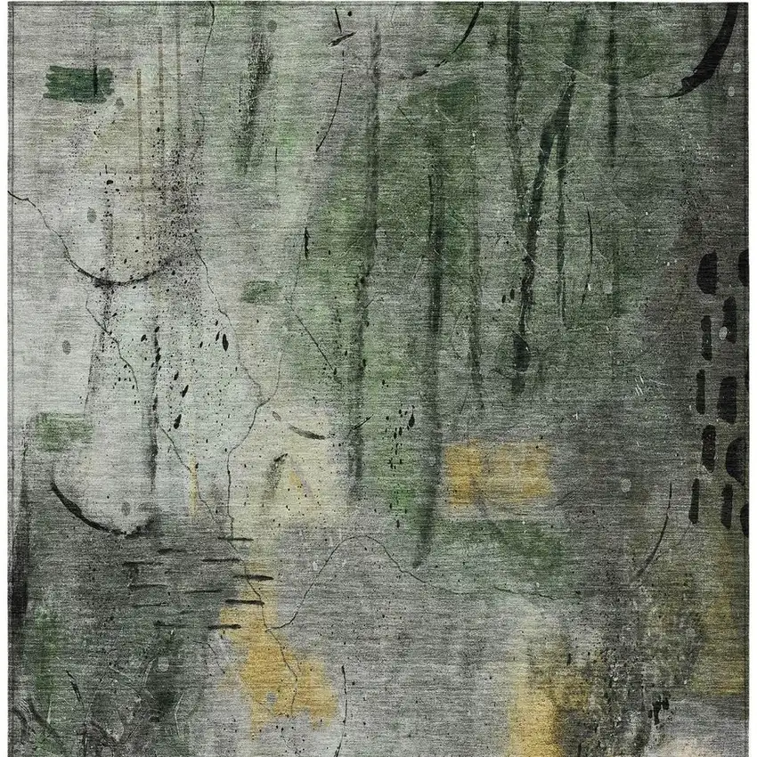 Pewter And Gold Abstract Washable Indoor Outdoor Area Rug Photo 6